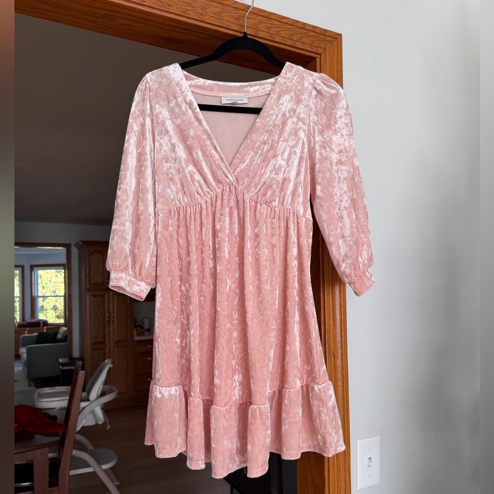 Motherhood Blush Velvet V-Neck Dress